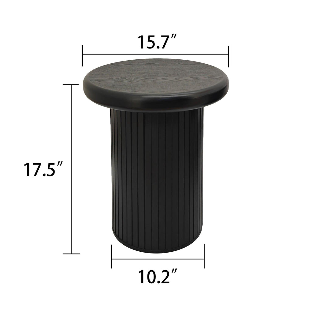 Modern Black Round Coffee Table With Fluted Legs.