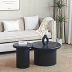 Modern Black Round Coffee Table With Fluted Legs.