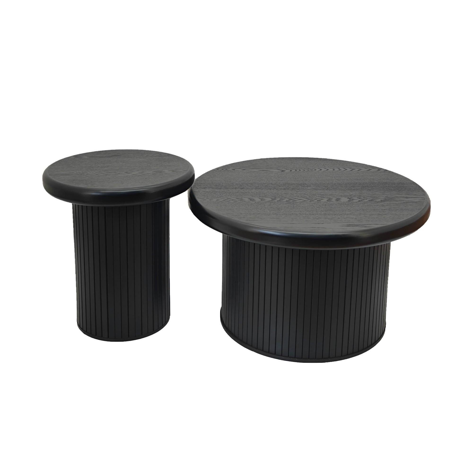 Modern Black Round Coffee Table With Fluted Legs.