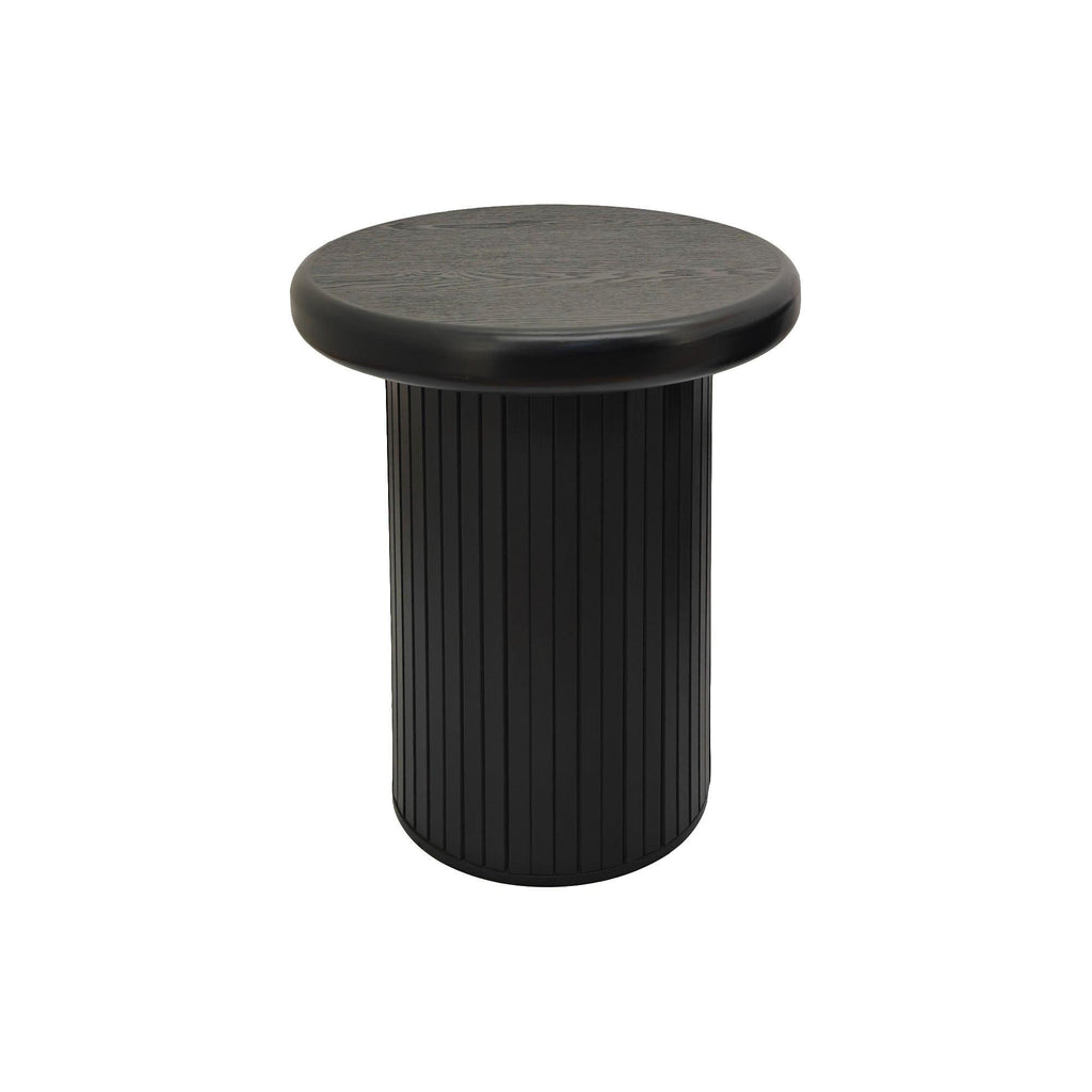 Modern Black Round Coffee Table With Fluted Legs.