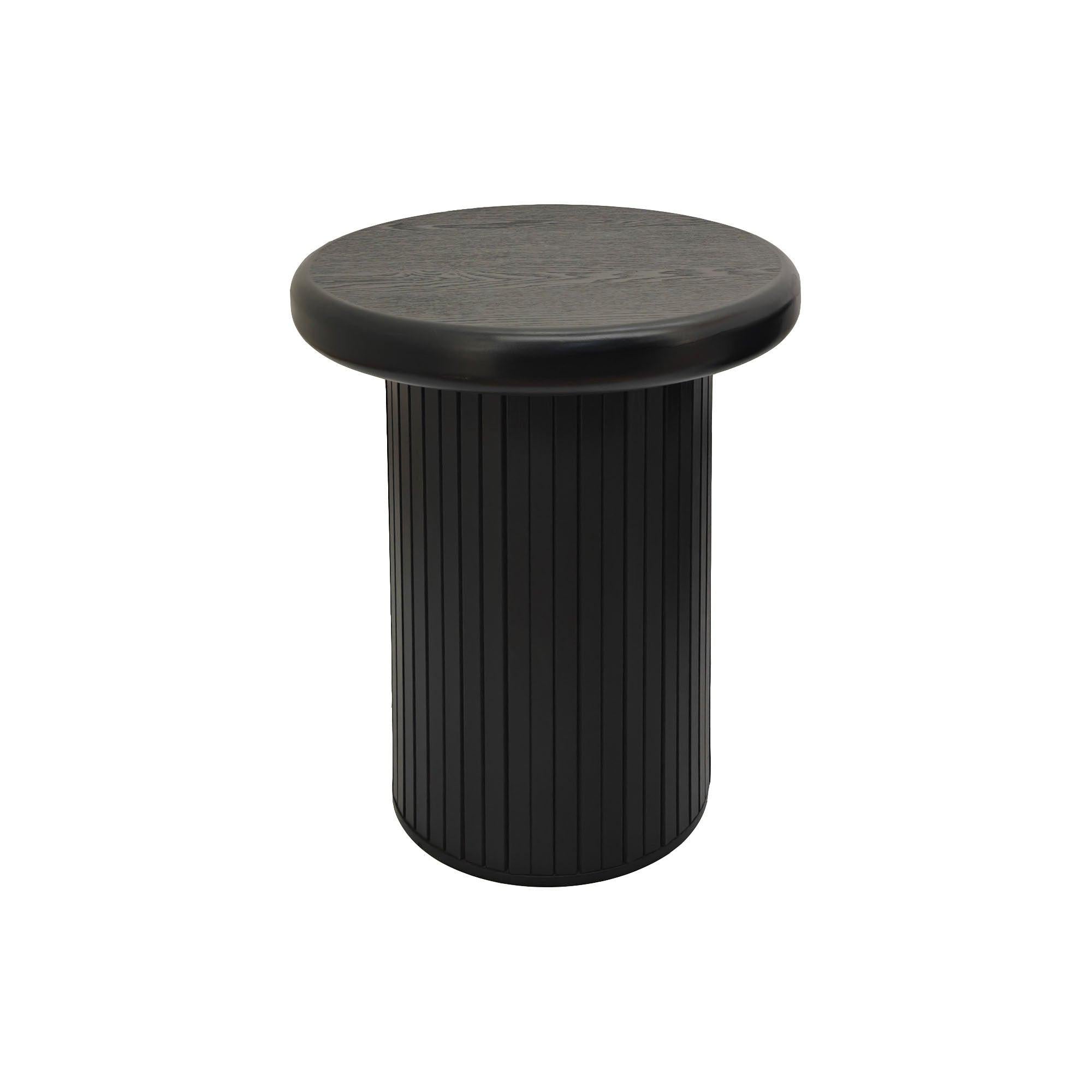 Modern Black Round Coffee Table With Fluted Legs.