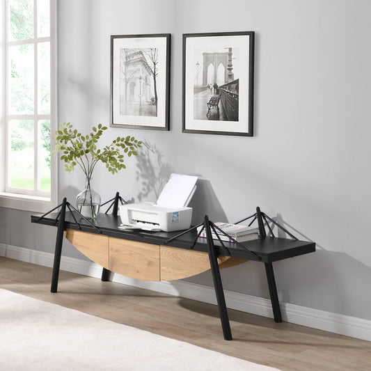 Sailboat-Shaped TV Stand, 70.87 inch Modern Entertainment Center with Drawer, MDF Wood Media Console Table, Unique Nautical Design, Sturdy Metal Support, Storage Cabinet for Living Room and Office