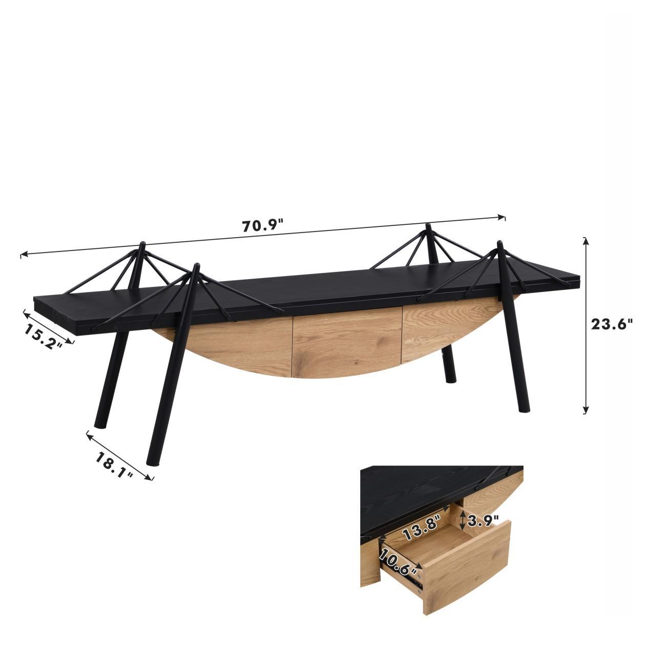 Sailboat-Shaped TV Stand, 70.87 inch Modern Entertainment Center with Drawer, MDF Wood Media Console Table, Unique Nautical Design, Sturdy Metal Support, Storage Cabinet for Living Room and Office