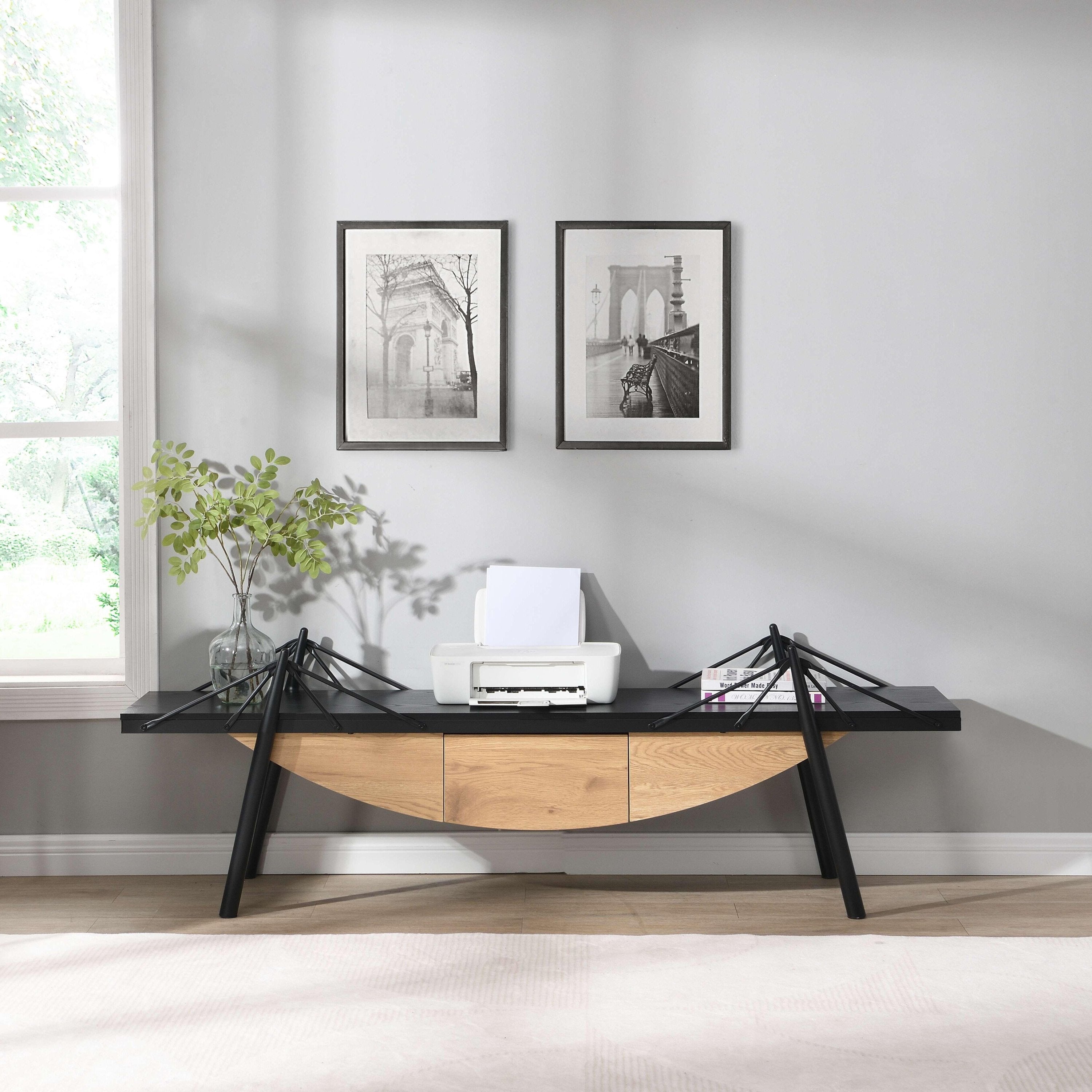 Sailboat-Shaped TV Stand, 70.87 inch Modern Entertainment Center with Drawer, MDF Wood Media Console Table, Unique Nautical Design, Sturdy Metal Support, Storage Cabinet for Living Room and Office