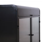 Modern Sideboard Buffet Cabinet with Tempered Figured Glass Doors, Flip Top, Inner Shelves, Metal Frame Storage Console for Dining Room, Kitchen, Living Room & Entryway (Black)