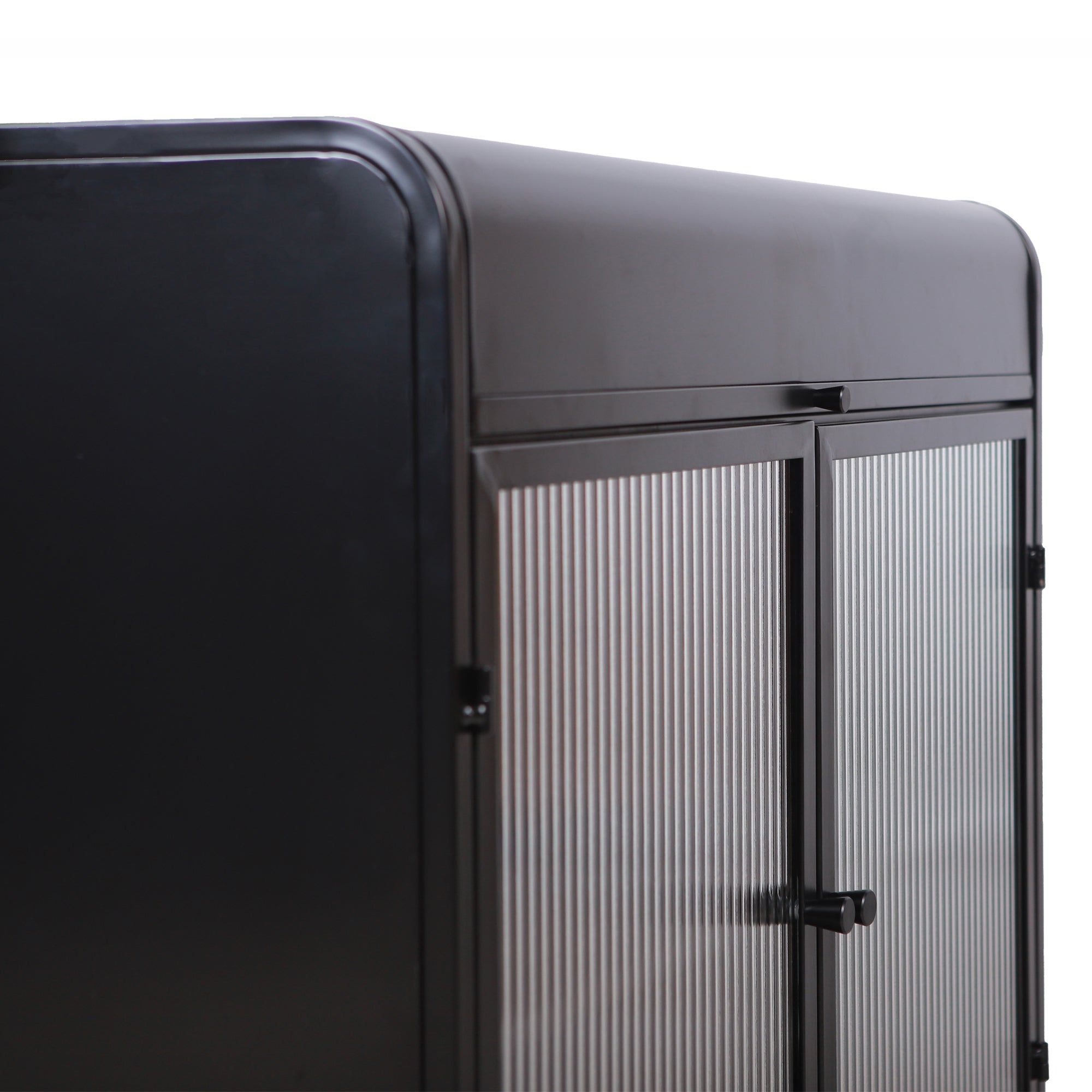 Modern Sideboard Buffet Cabinet with Tempered Figured Glass Doors, Flip Top, Inner Shelves, Metal Frame Storage Console for Dining Room, Kitchen, Living Room & Entryway (Black)