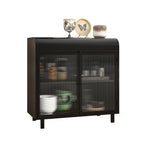 Modern Sideboard Buffet Cabinet with Tempered Figured Glass Doors, Flip Top, Inner Shelves, Metal Frame Storage Console for Dining Room, Kitchen, Living Room & Entryway (Black)