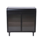 Modern Sideboard Buffet Cabinet with Tempered Figured Glass Doors, Flip Top, Inner Shelves, Metal Frame Storage Console for Dining Room, Kitchen, Living Room & Entryway (Black)