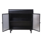 Modern Sideboard Buffet Cabinet with Tempered Figured Glass Doors, Flip Top, Inner Shelves, Metal Frame Storage Console for Dining Room, Kitchen, Living Room & Entryway (Black)