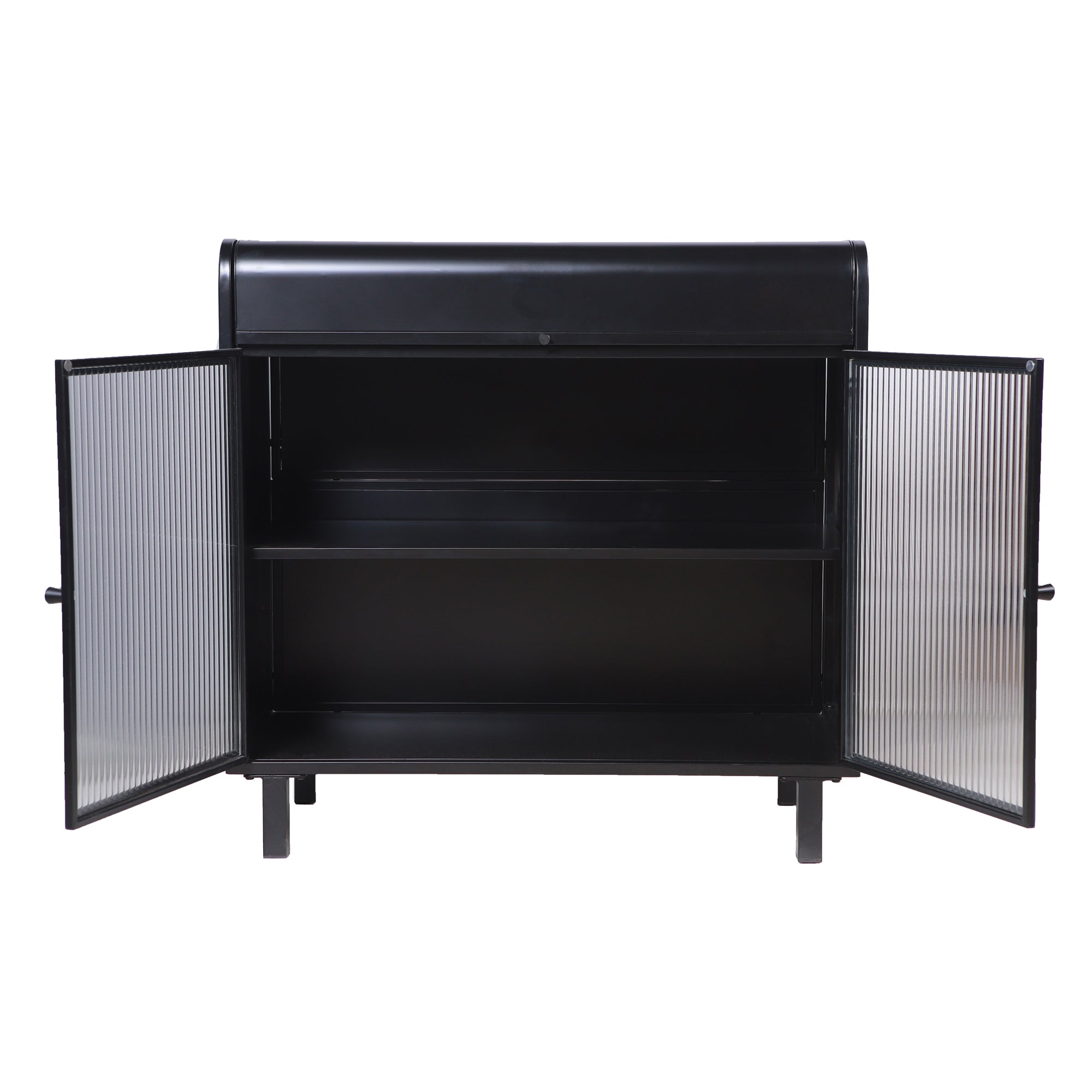 Modern Sideboard Buffet Cabinet with Tempered Figured Glass Doors, Flip Top, Inner Shelves, Metal Frame Storage Console for Dining Room, Kitchen, Living Room & Entryway (Black)