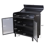 Modern Sideboard Buffet Cabinet with Tempered Figured Glass Doors, Flip Top, Inner Shelves, Metal Frame Storage Console for Dining Room, Kitchen, Living Room & Entryway (Black)