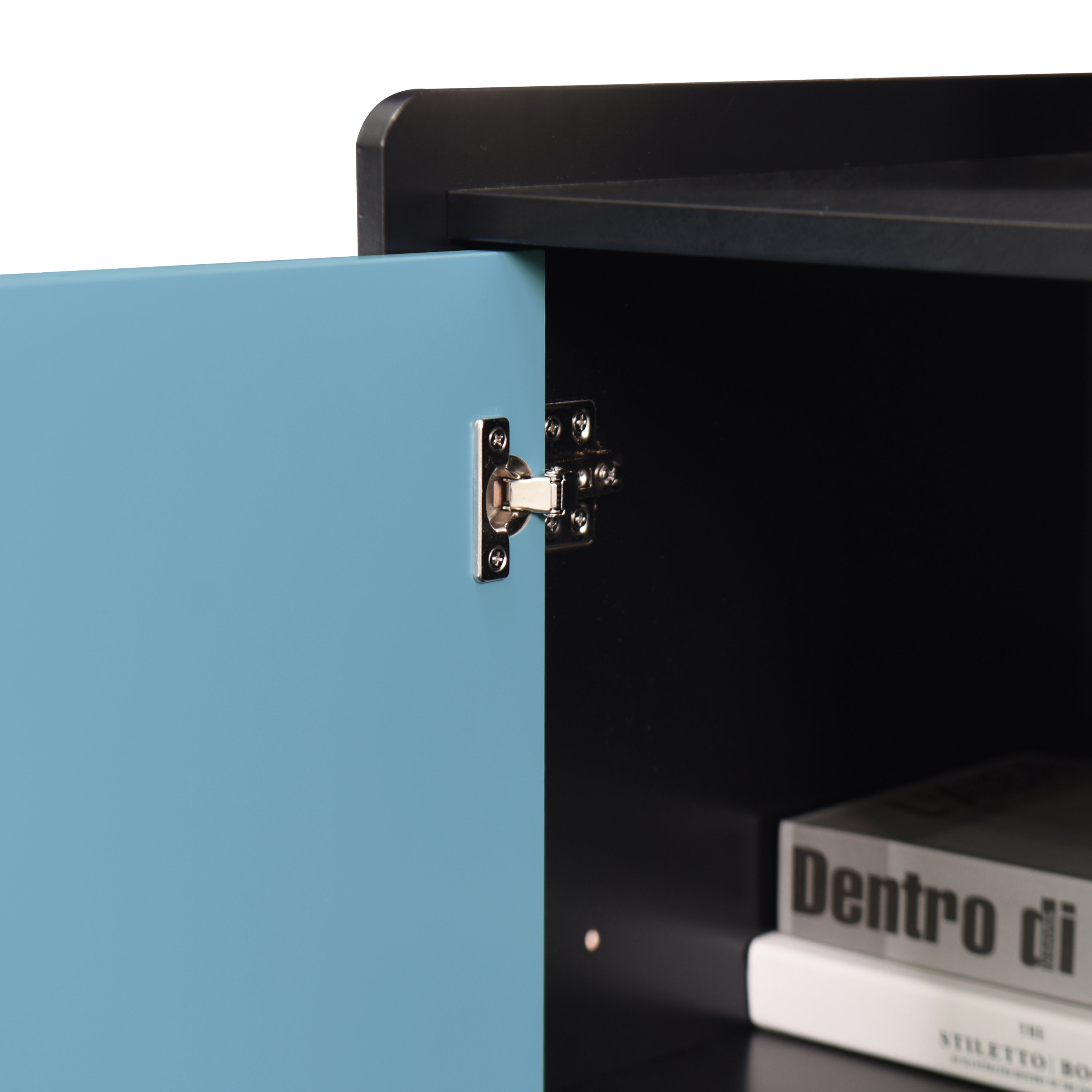 Sideboard Buffet Cabinet, Black Storage Cabinet with Red Doors , 2 Drawers with unique panel styling and 2 Open Storage Compartment, Modern Coffee Bar Cabinet Accent Cabinet for Kitchen, Dining Room, - Groovy Boardz