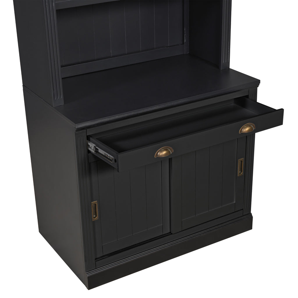 83.4'Tall Bookshelf, Modern Bookcase with Sliding Doors and Open Shelves,Storage Bookshelf for Living Room,Home Office,Black