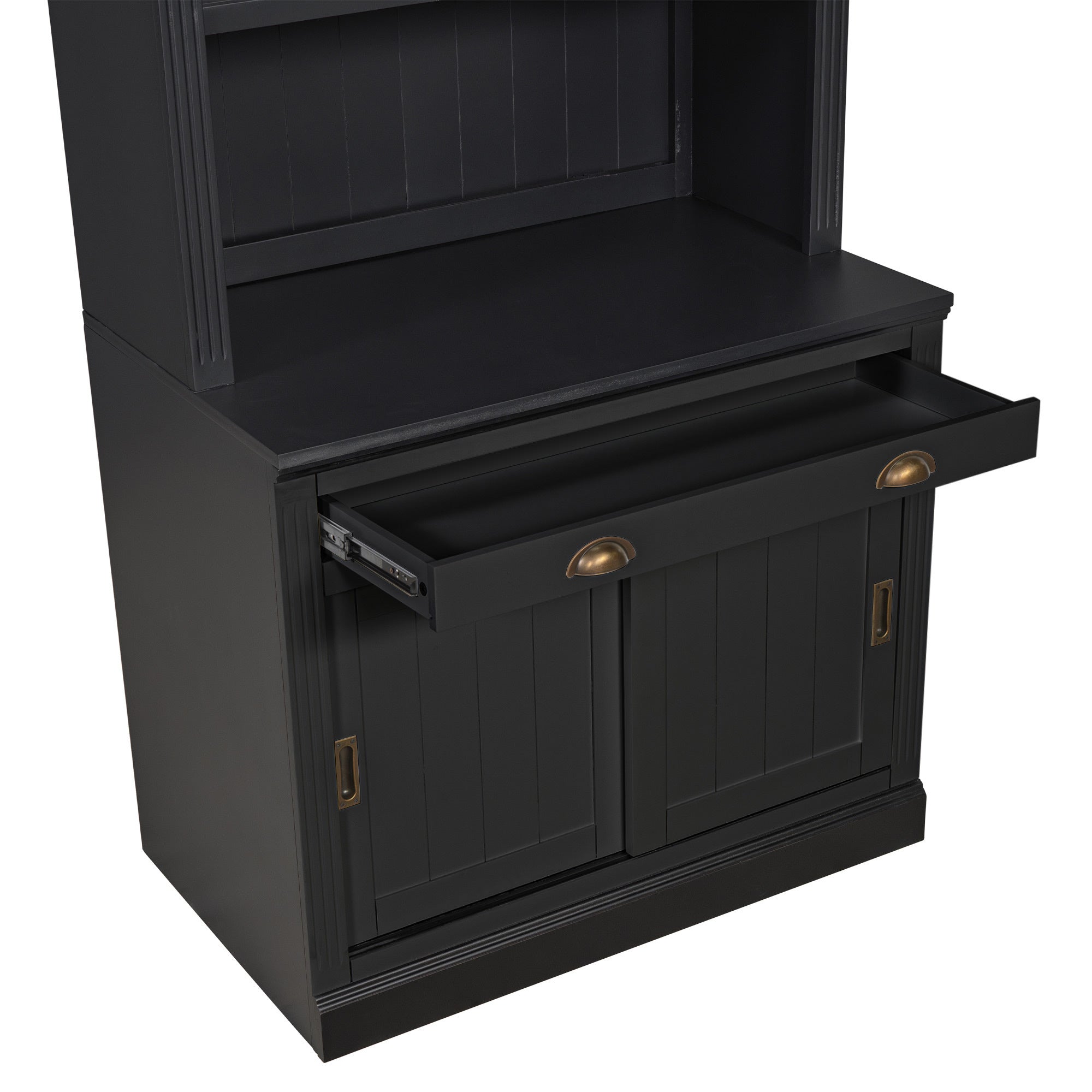 83.4'Tall Bookshelf, Modern Bookcase with Sliding Doors and Open Shelves,Storage Bookshelf for Living Room,Home Office,Black