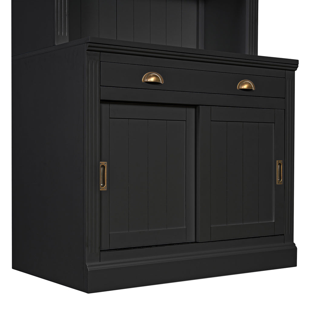 83.4'Tall Bookshelf, Modern Bookcase with Sliding Doors and Open Shelves,Storage Bookshelf for Living Room,Home Office,Black