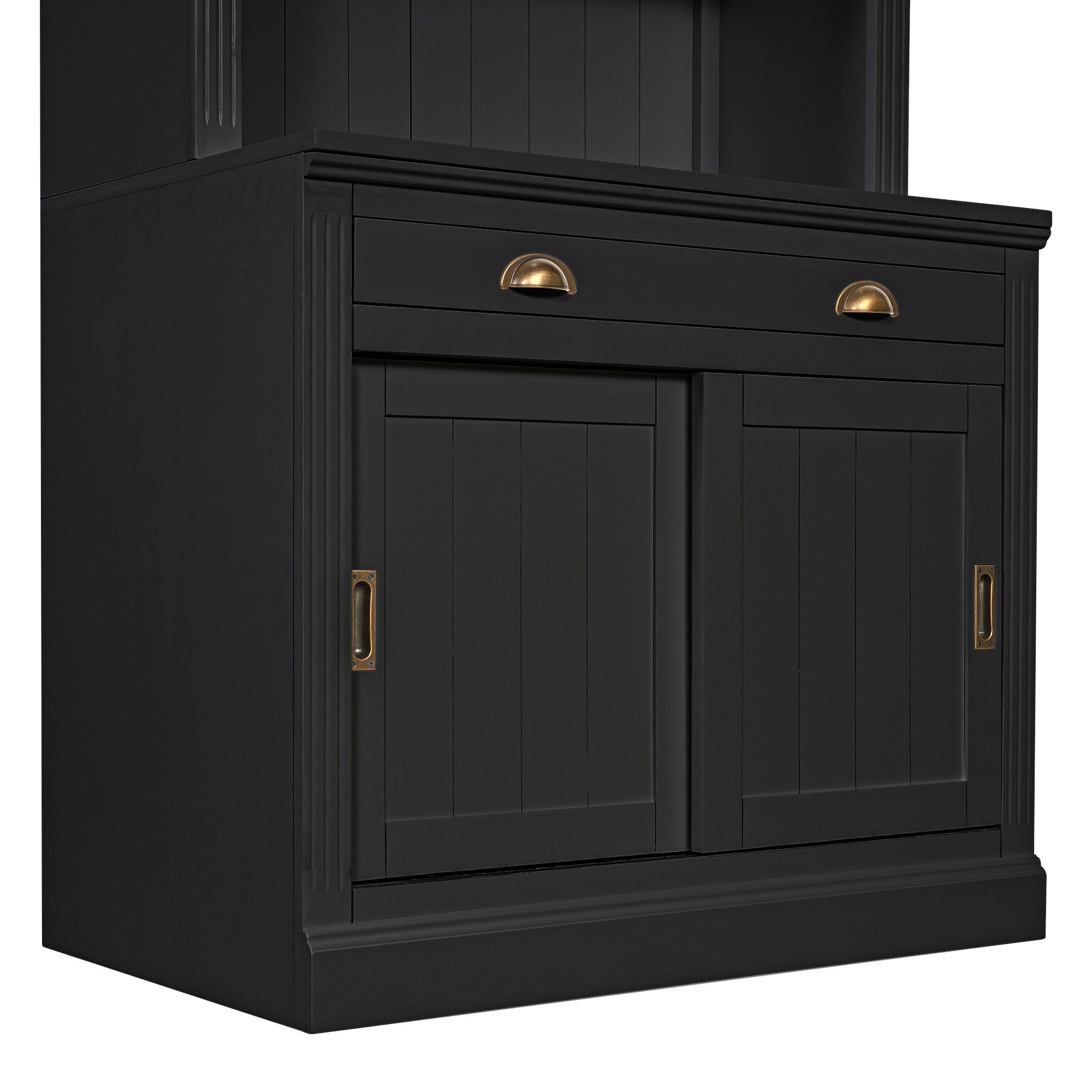 83.4'Tall Bookshelf, Modern Bookcase with Sliding Doors and Open Shelves,Storage Bookshelf for Living Room,Home Office,Black