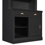83.4'Tall Bookshelf, Modern Bookcase with Sliding Doors and Open Shelves,Storage Bookshelf for Living Room,Home Office,Black