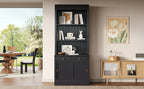 83.4'Tall Bookshelf, Modern Bookcase with Sliding Doors and Open Shelves,Storage Bookshelf for Living Room,Home Office,Black