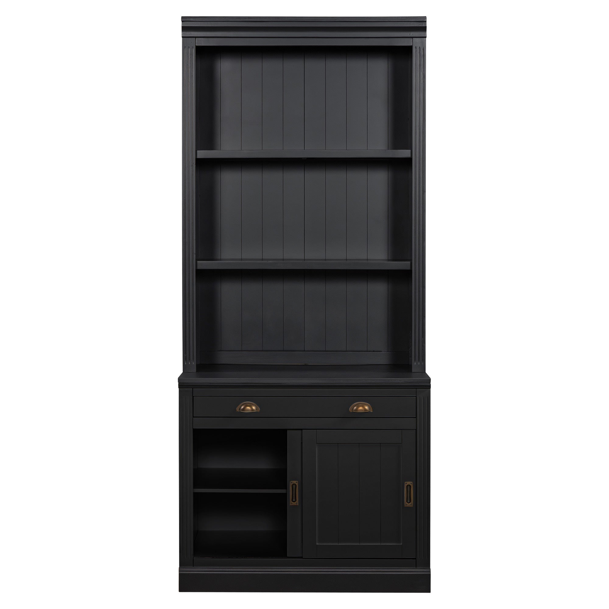 83.4'Tall Bookshelf, Modern Bookcase with Sliding Doors and Open Shelves,Storage Bookshelf for Living Room,Home Office,Black