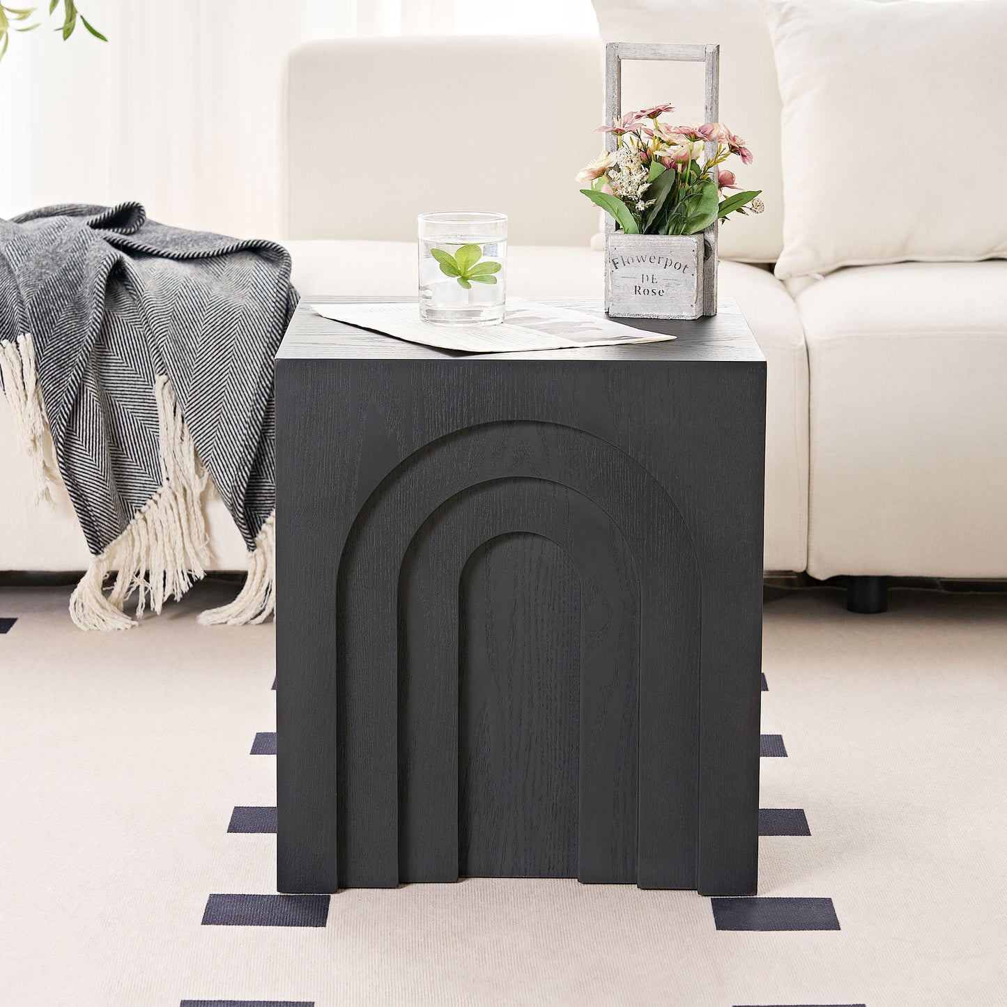 15.74'' Square Side Table Small Coffee Table Accent Table Bedside Table for Living Room Bedroom,BLACK