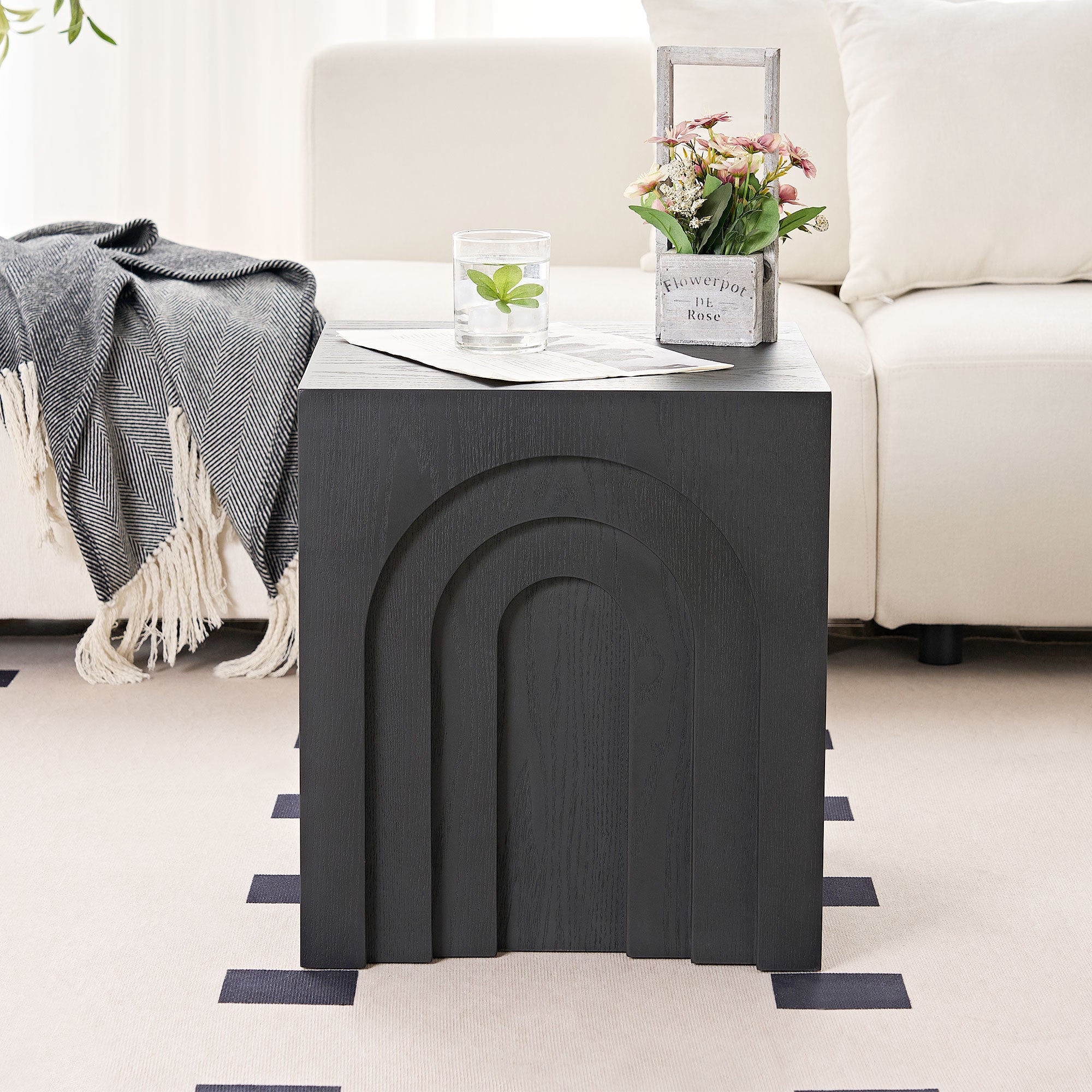15.74'' Square Side Table Small Coffee Table Accent Table Bedside Table for Living Room Bedroom,BLACK