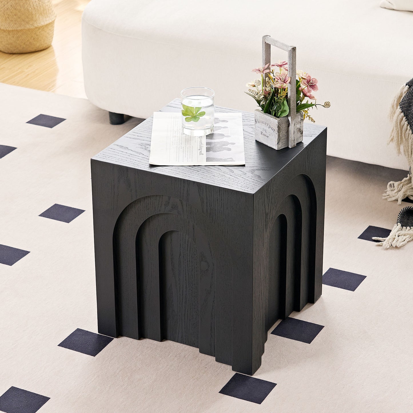 15.74'' Square Side Table Small Coffee Table Accent Table Bedside Table for Living Room Bedroom,BLACK
