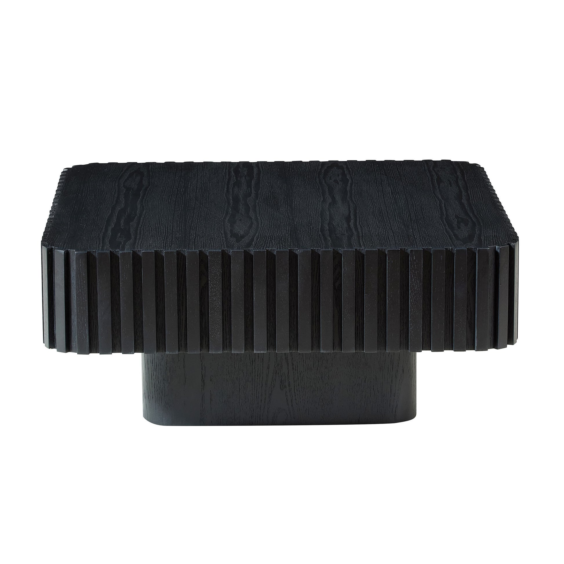 Modern 31.5 Inch Handcraft Drum Coffee Table Square Coffee Table for Living Room,Small Wooden Coffee Table with Sturdy MDF Pedesta,Black Color Coffee Table