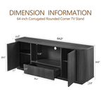 Modern Wavy TV Stand Rounded Sideboard with Storage Cabinet in Black, Particleboard & MDF, 64''W x 15''D x 24''H