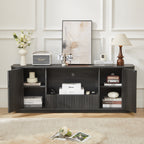 Modern Wavy TV Stand Rounded Sideboard with Storage Cabinet in Black, Particleboard & MDF, 64''W x 15''D x 24''H