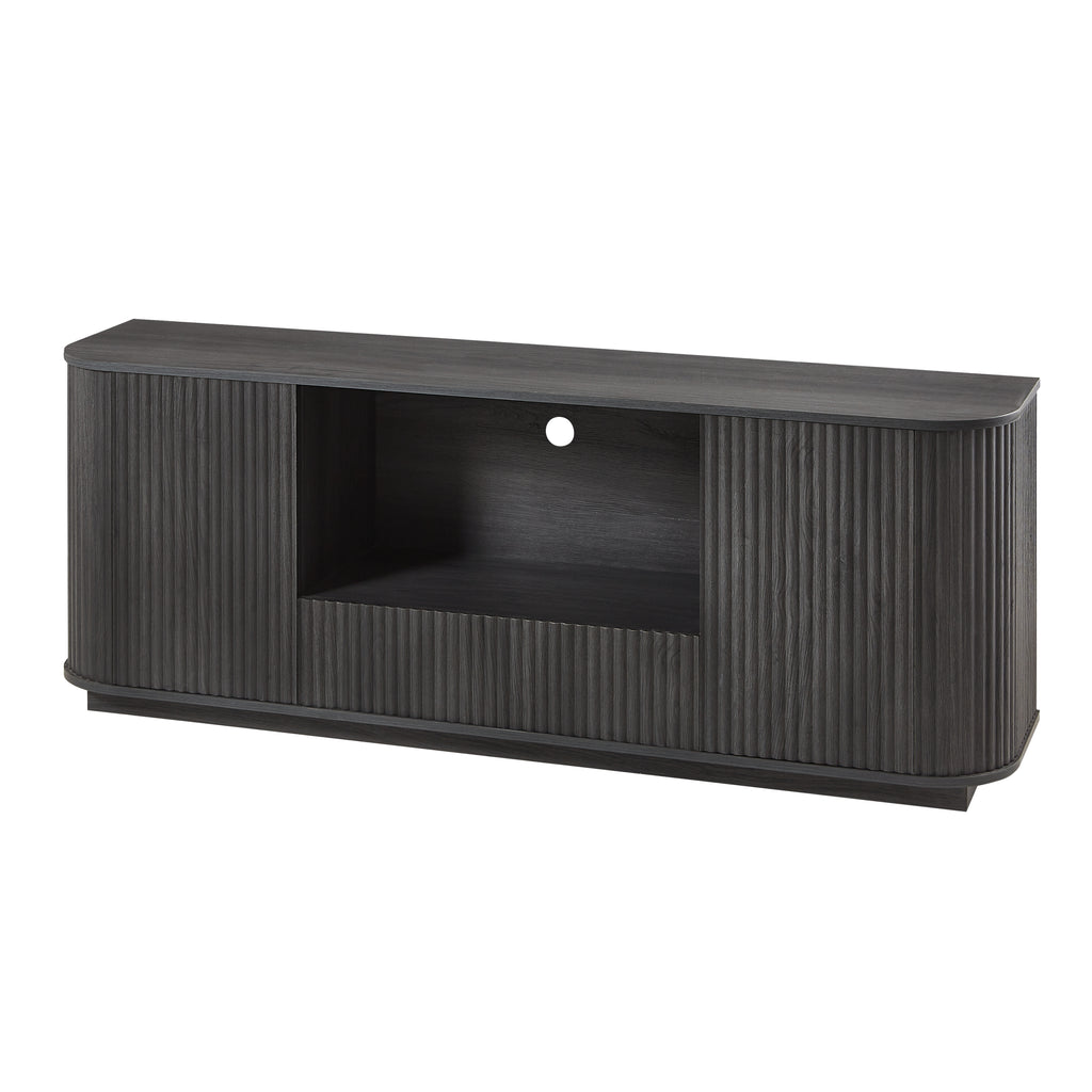 Modern Wavy TV Stand Rounded Sideboard with Storage Cabinet in Black, Particleboard & MDF, 64''W x 15''D x 24''H