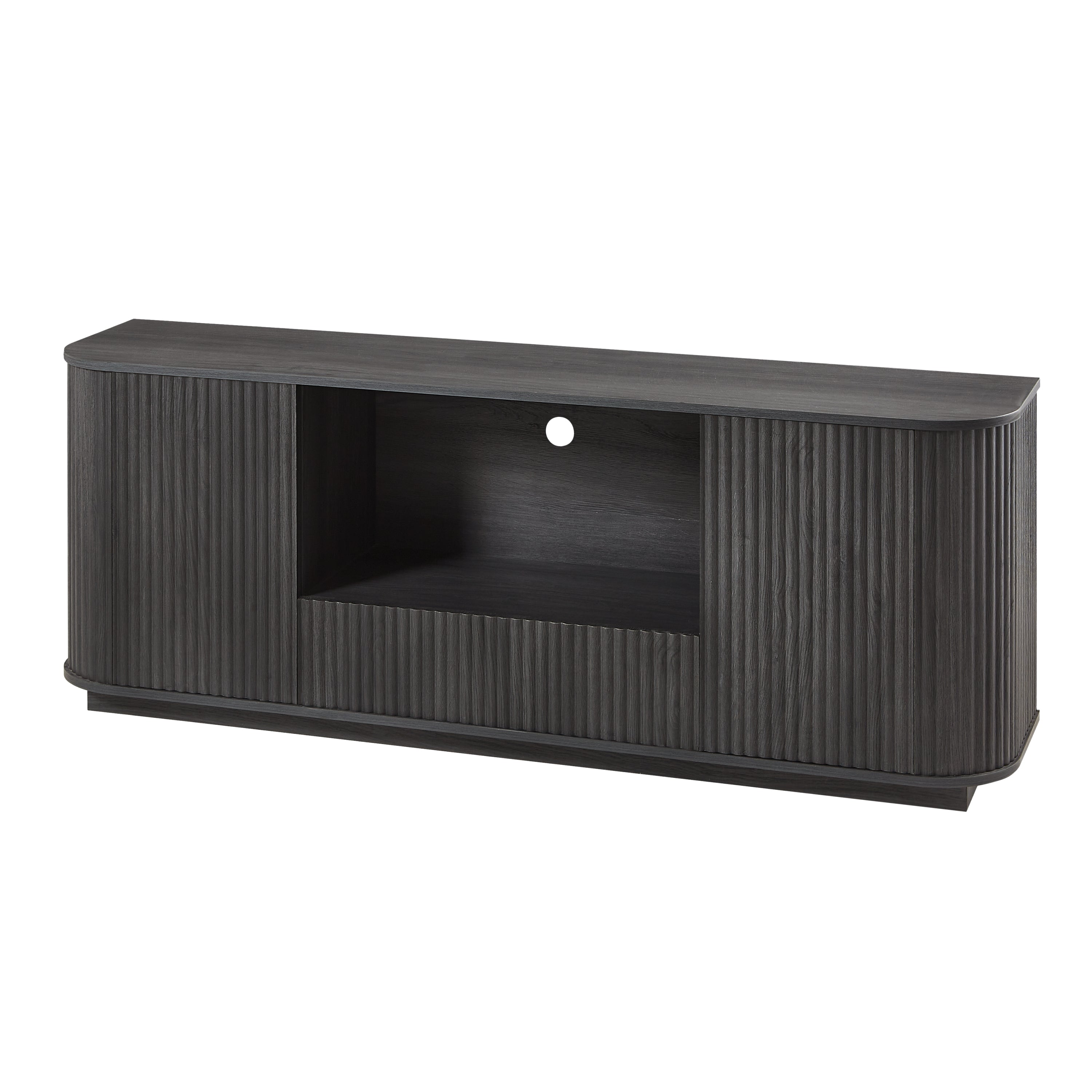 Modern Wavy TV Stand Rounded Sideboard with Storage Cabinet in Black, Particleboard & MDF, 64''W x 15''D x 24''H