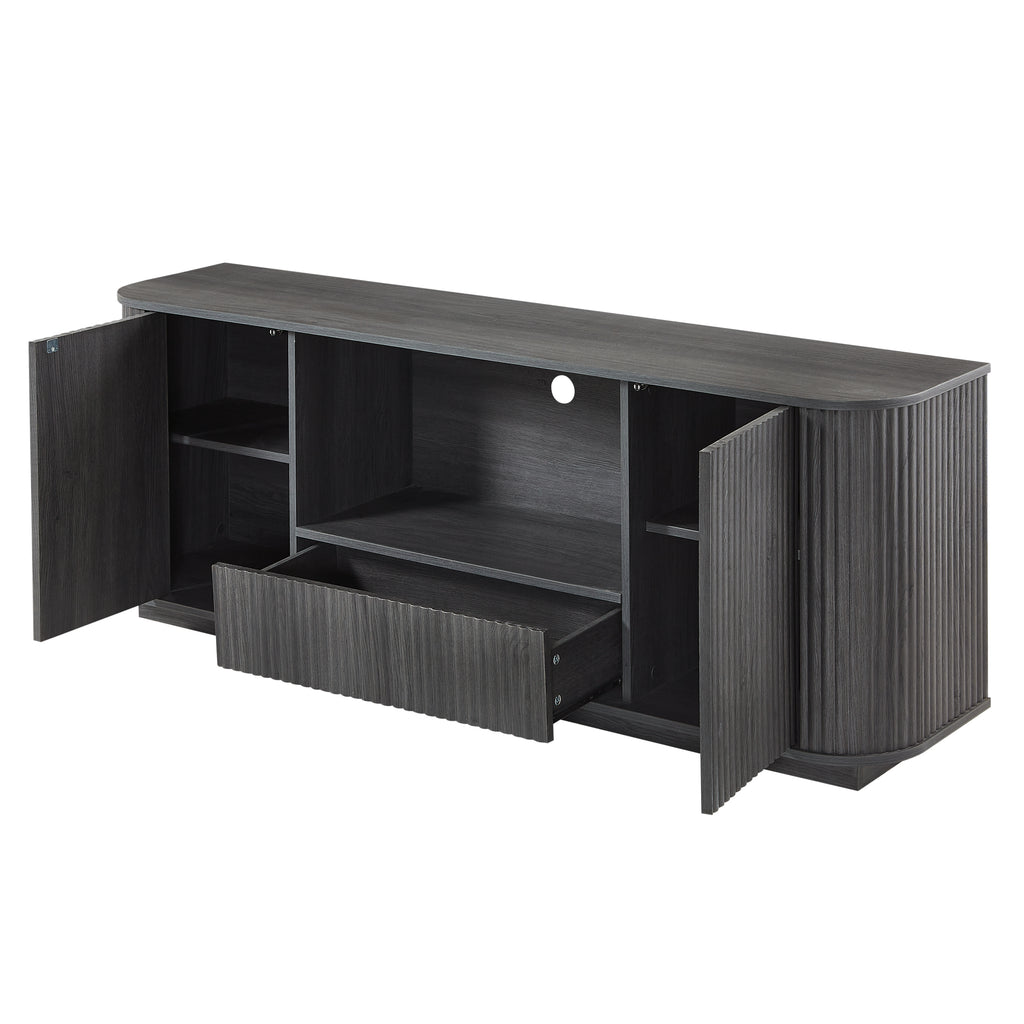 Modern Wavy TV Stand Rounded Sideboard with Storage Cabinet in Black, Particleboard & MDF, 64''W x 15''D x 24''H