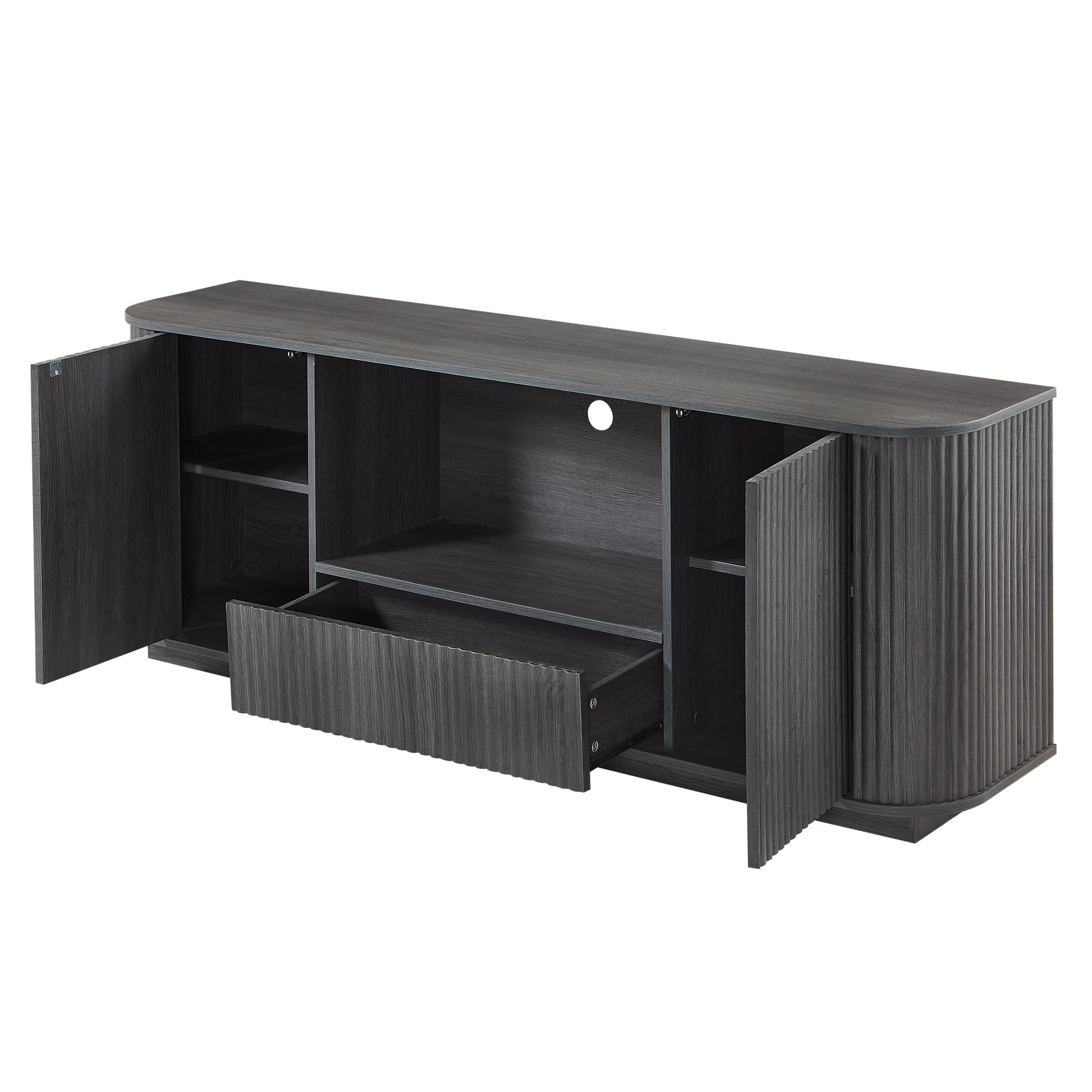 Modern Wavy TV Stand Rounded Sideboard with Storage Cabinet in Black, Particleboard & MDF, 64''W x 15''D x 24''H