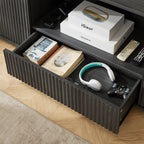 Modern Wavy TV Stand Rounded Sideboard with Storage Cabinet in Black, Particleboard & MDF, 64''W x 15''D x 24''H