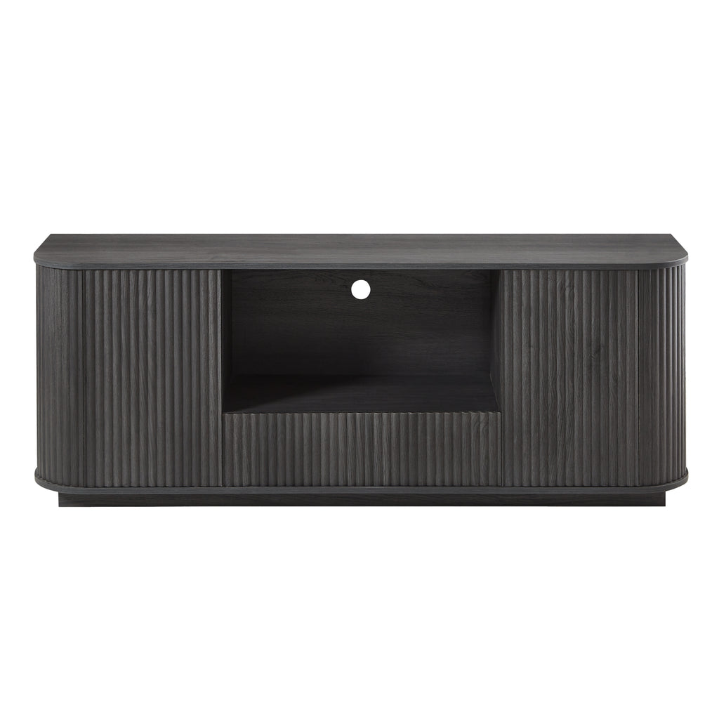 Modern Wavy TV Stand Rounded Sideboard with Storage Cabinet in Black, Particleboard & MDF, 64''W x 15''D x 24''H