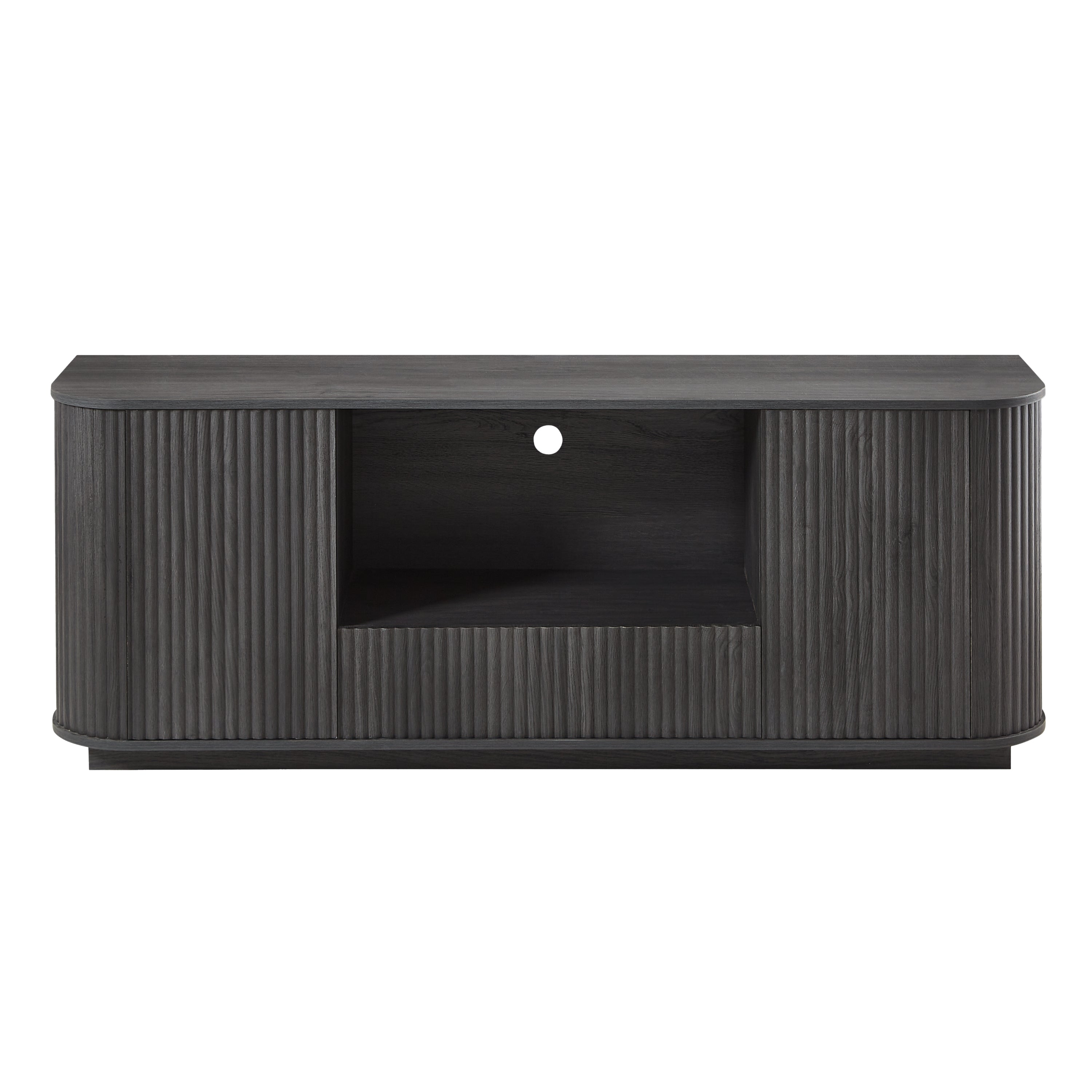 Modern Wavy TV Stand Rounded Sideboard with Storage Cabinet in Black, Particleboard & MDF, 64''W x 15''D x 24''H