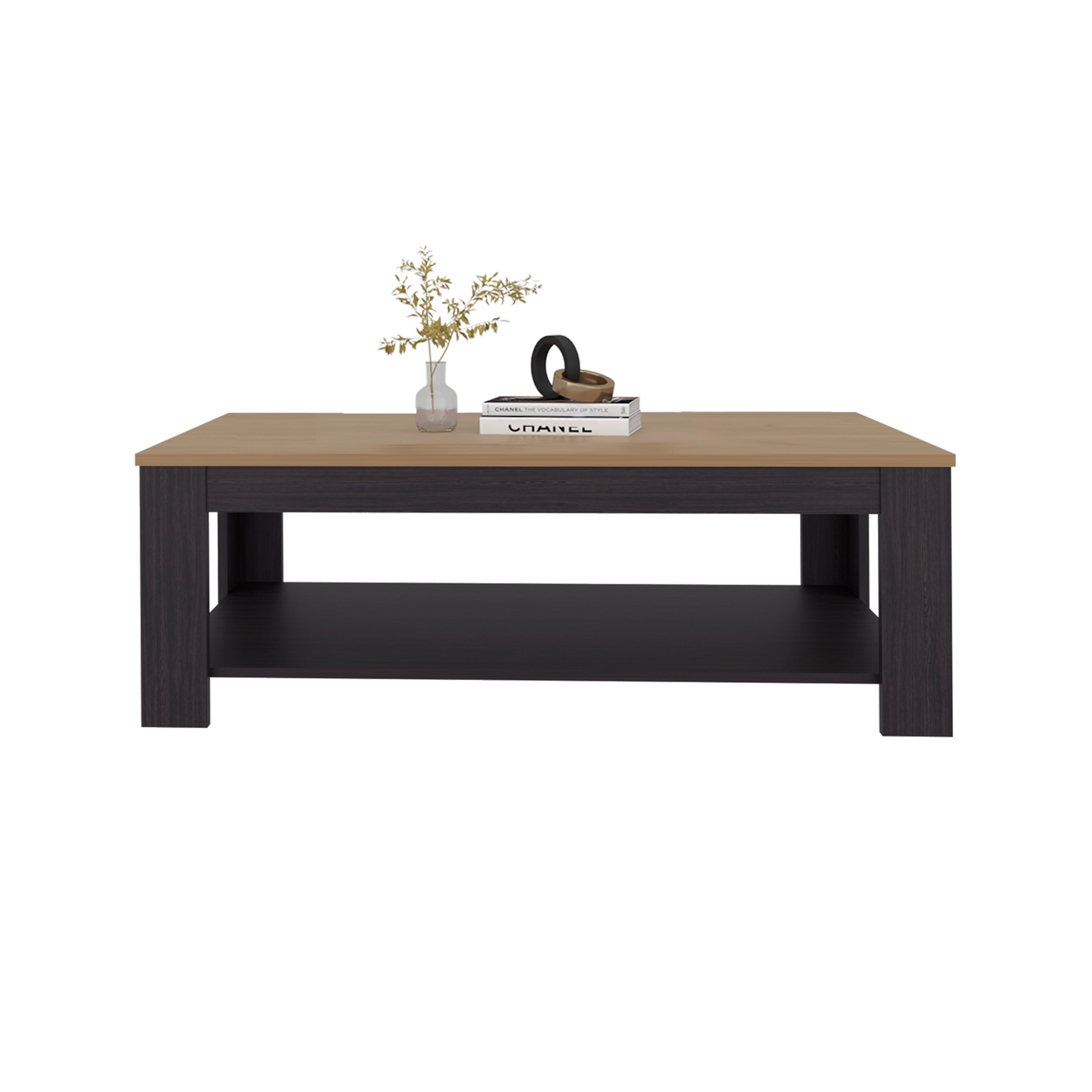Coffee Table 16.2' H, 1 Shelf, Black Wengue / Natural Oak - Living Room Coffee Table