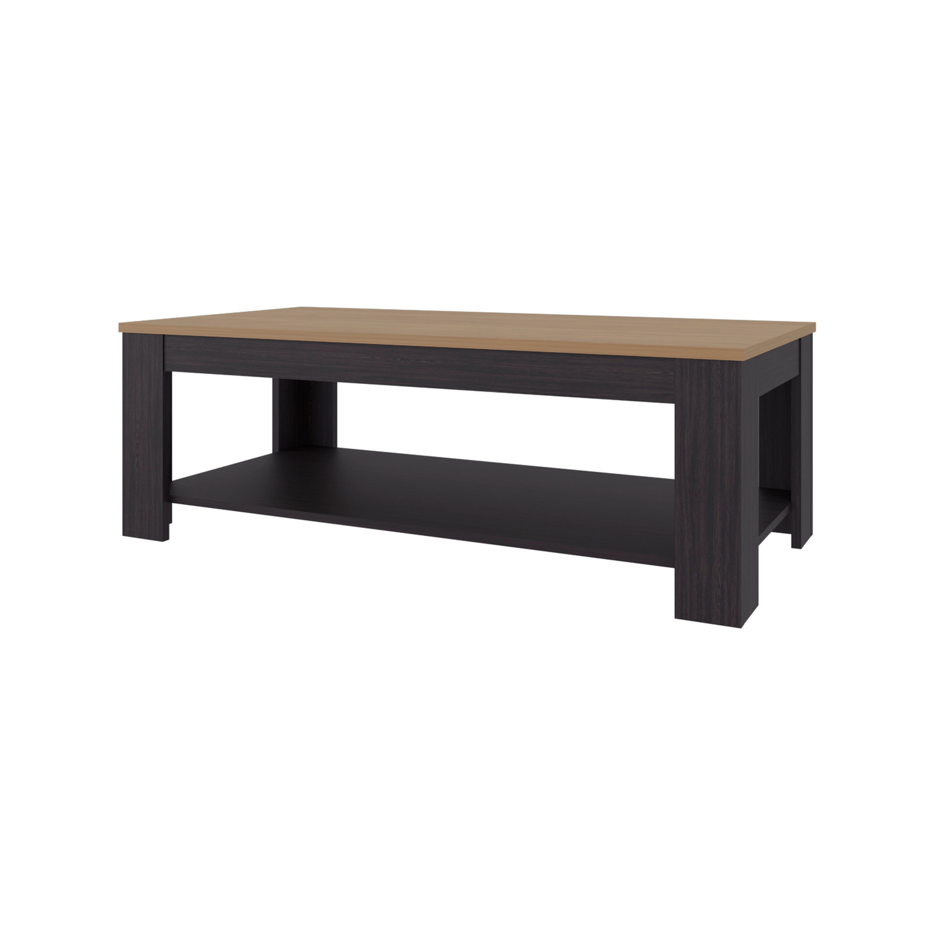 Coffee Table 16.2' H, 1 Shelf, Black Wengue / Natural Oak - Living Room Coffee Table
