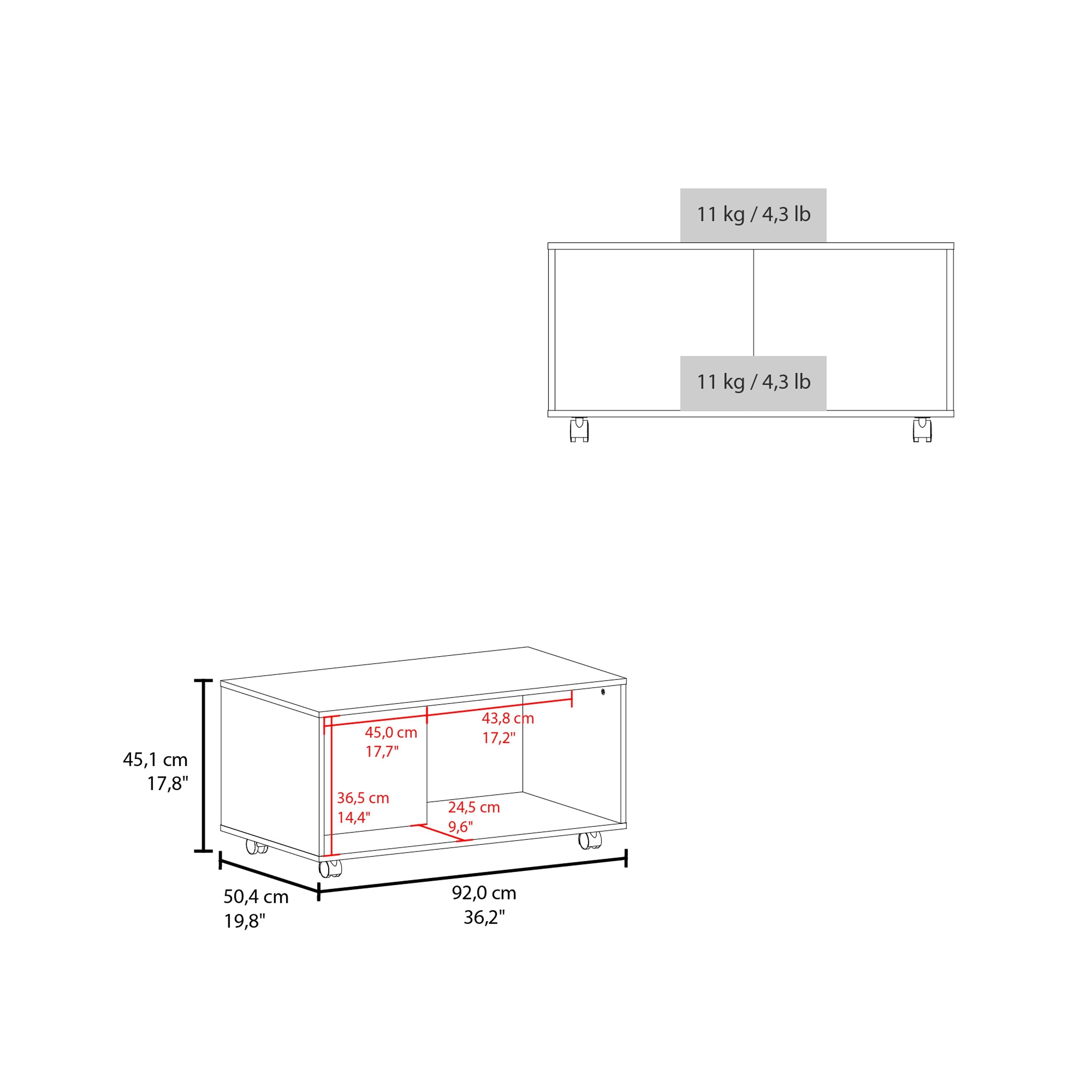 Patrick 36' Wide Coffee Table, Mobile, One Shelf, Rectangular, Living Room Black Wengue