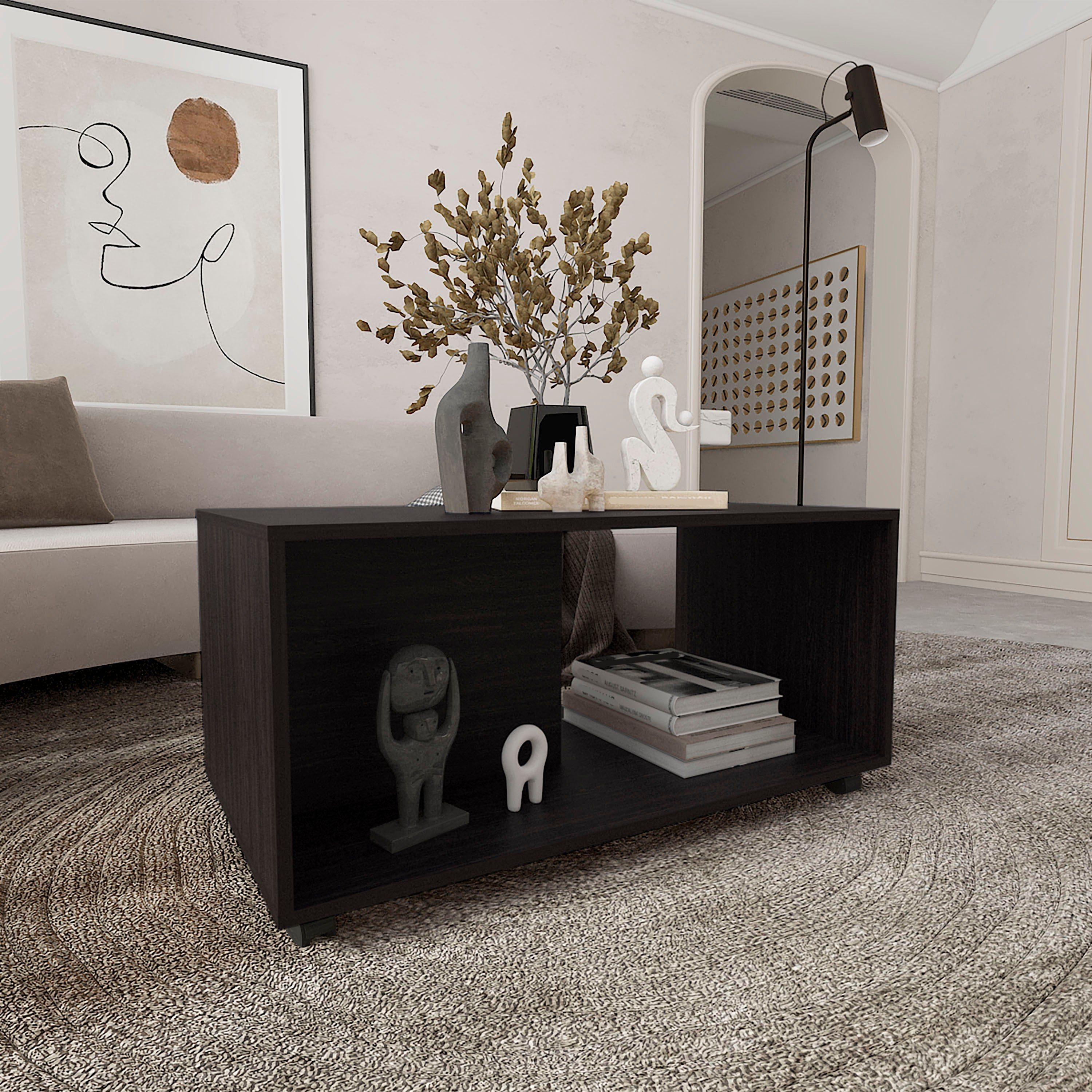 Patrick 36' Wide Coffee Table, Mobile, One Shelf, Rectangular, Living Room Black Wengue