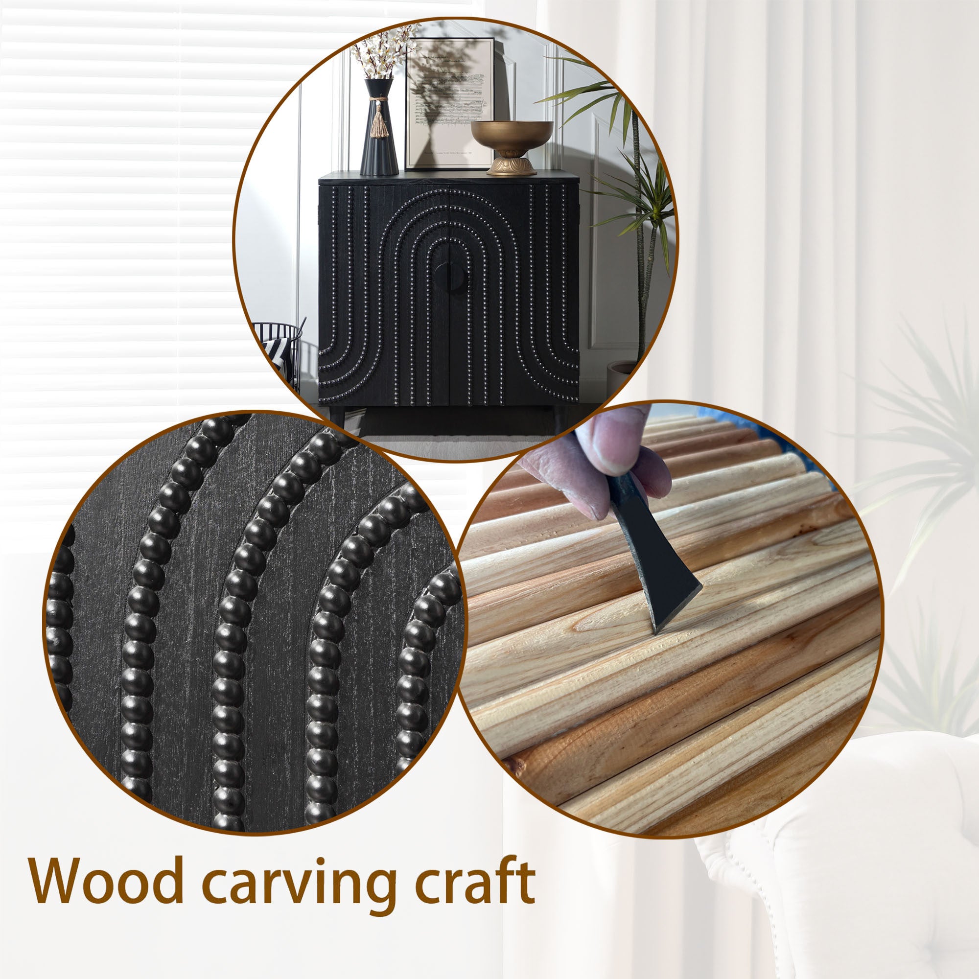 Modern Black Wood Storage Cabinet with Decorative Door, 30in Accent Sideboard for Living Room, Bedroom, or Entryway