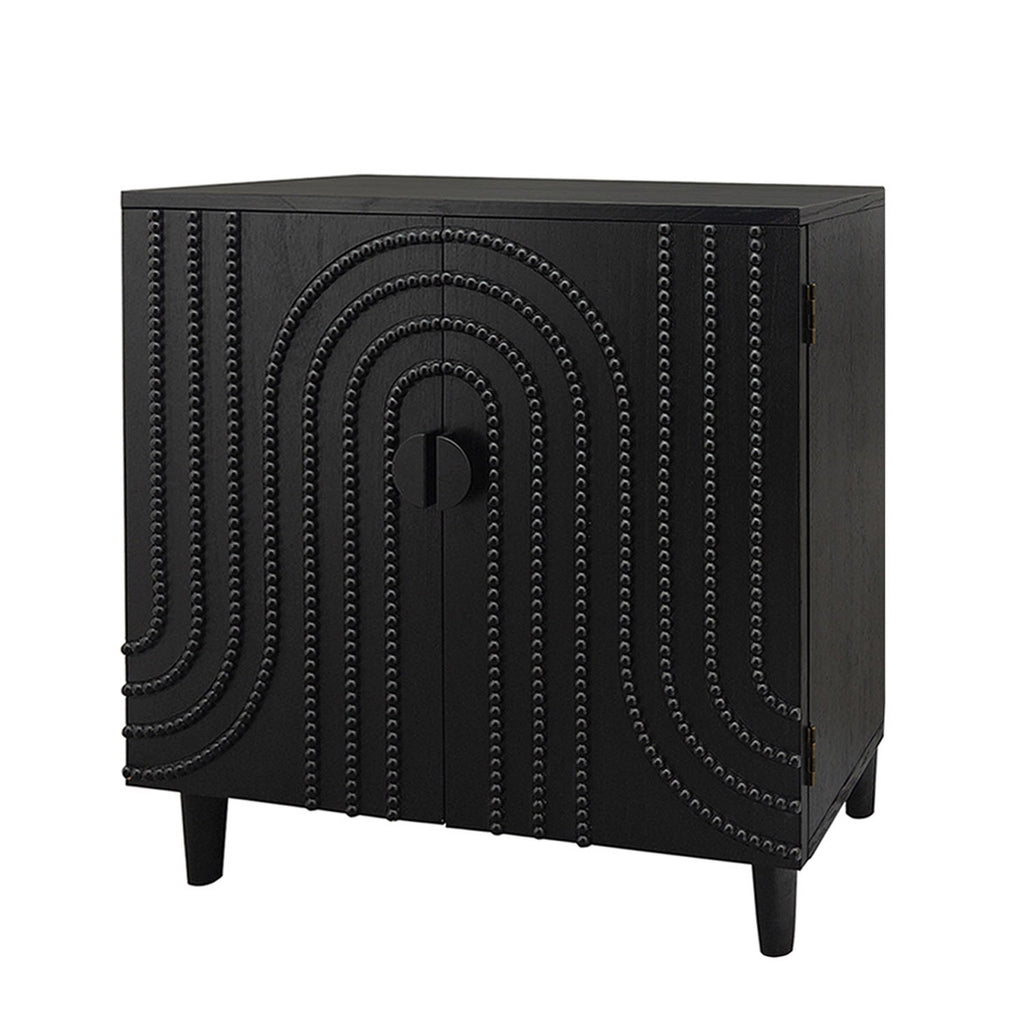 Modern Black Wood Storage Cabinet with Decorative Door, 30in Accent Sideboard for Living Room, Bedroom, or Entryway