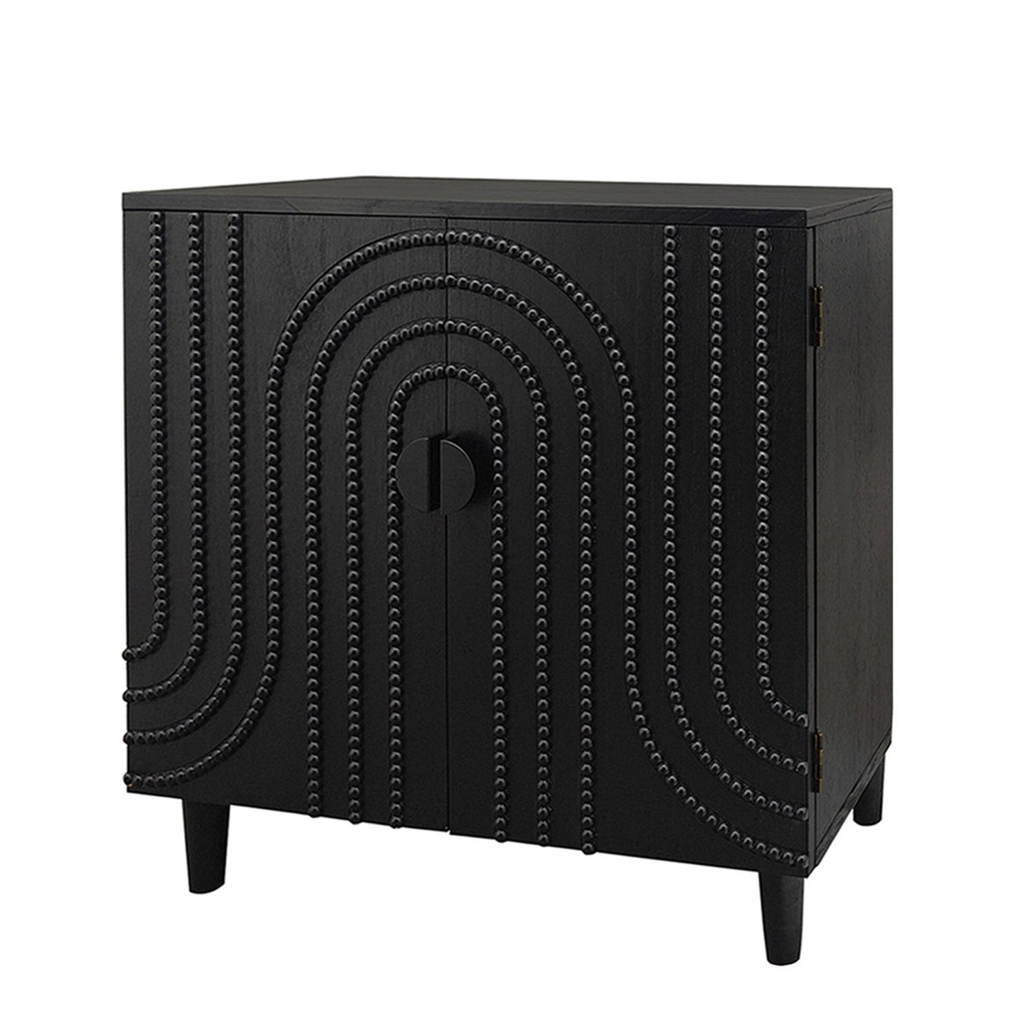 Modern Black Wood Storage Cabinet with Decorative Door, 30in Accent Sideboard for Living Room, Bedroom, or Entryway