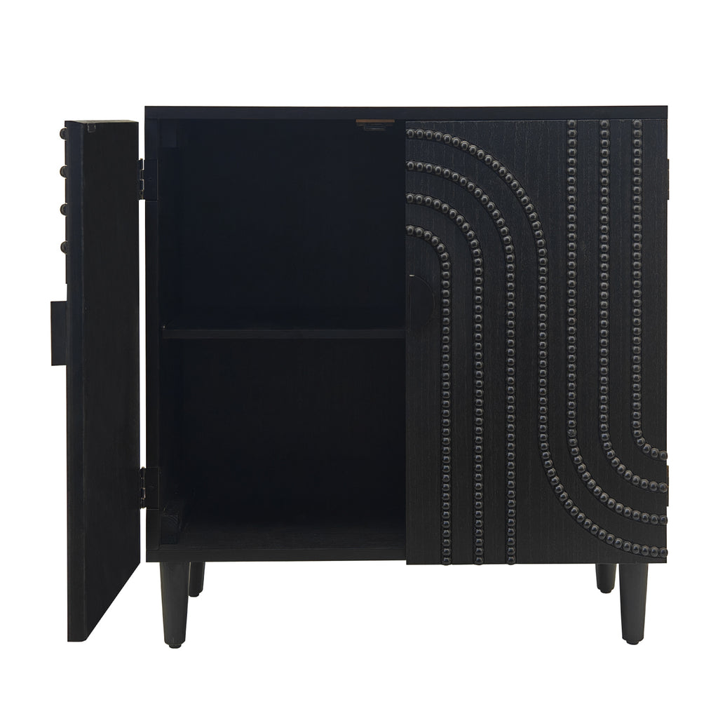 Modern Black Wood Storage Cabinet with Decorative Door, 30in Accent Sideboard for Living Room, Bedroom, or Entryway