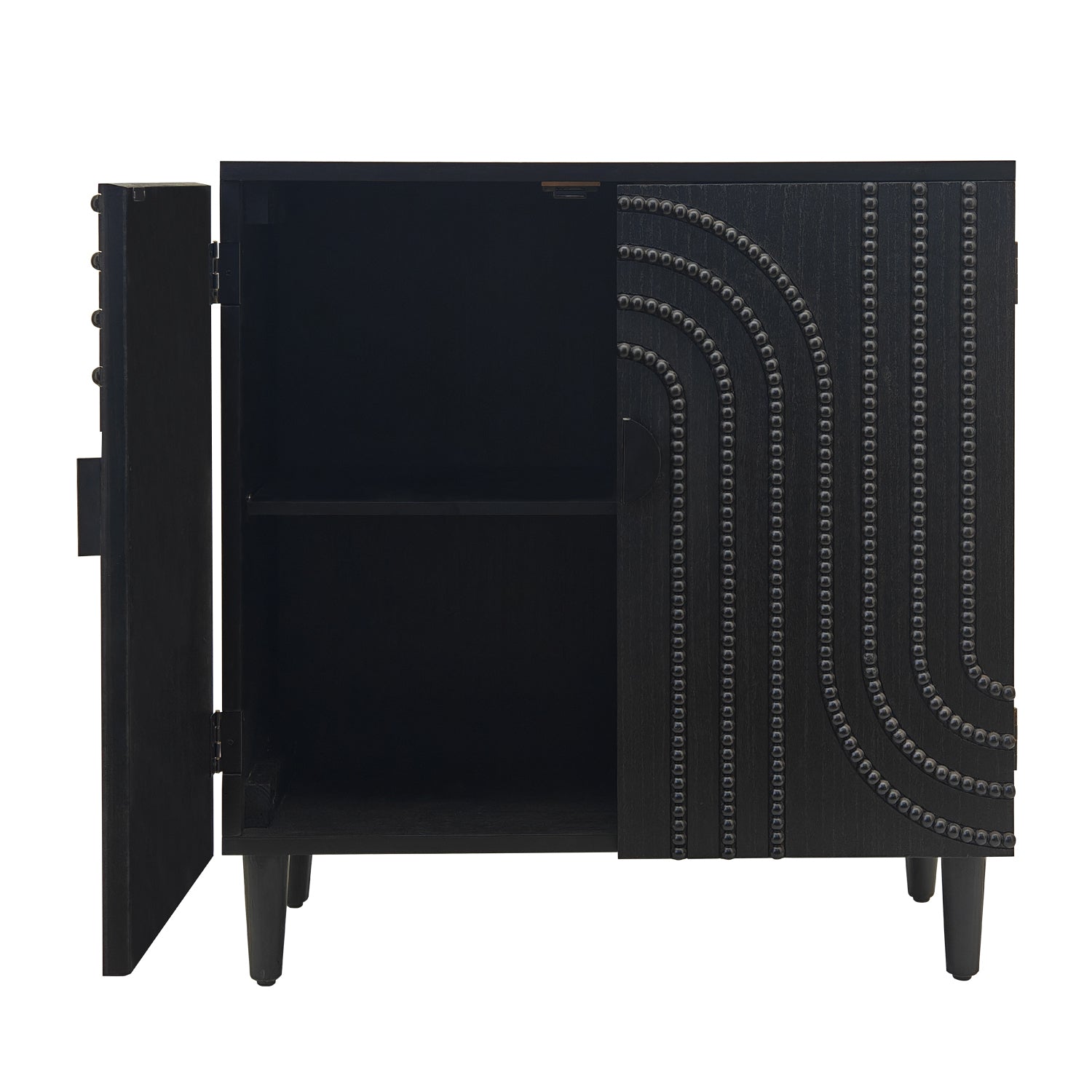 Modern Black Wood Storage Cabinet with Decorative Door, 30in Accent Sideboard for Living Room, Bedroom, or Entryway
