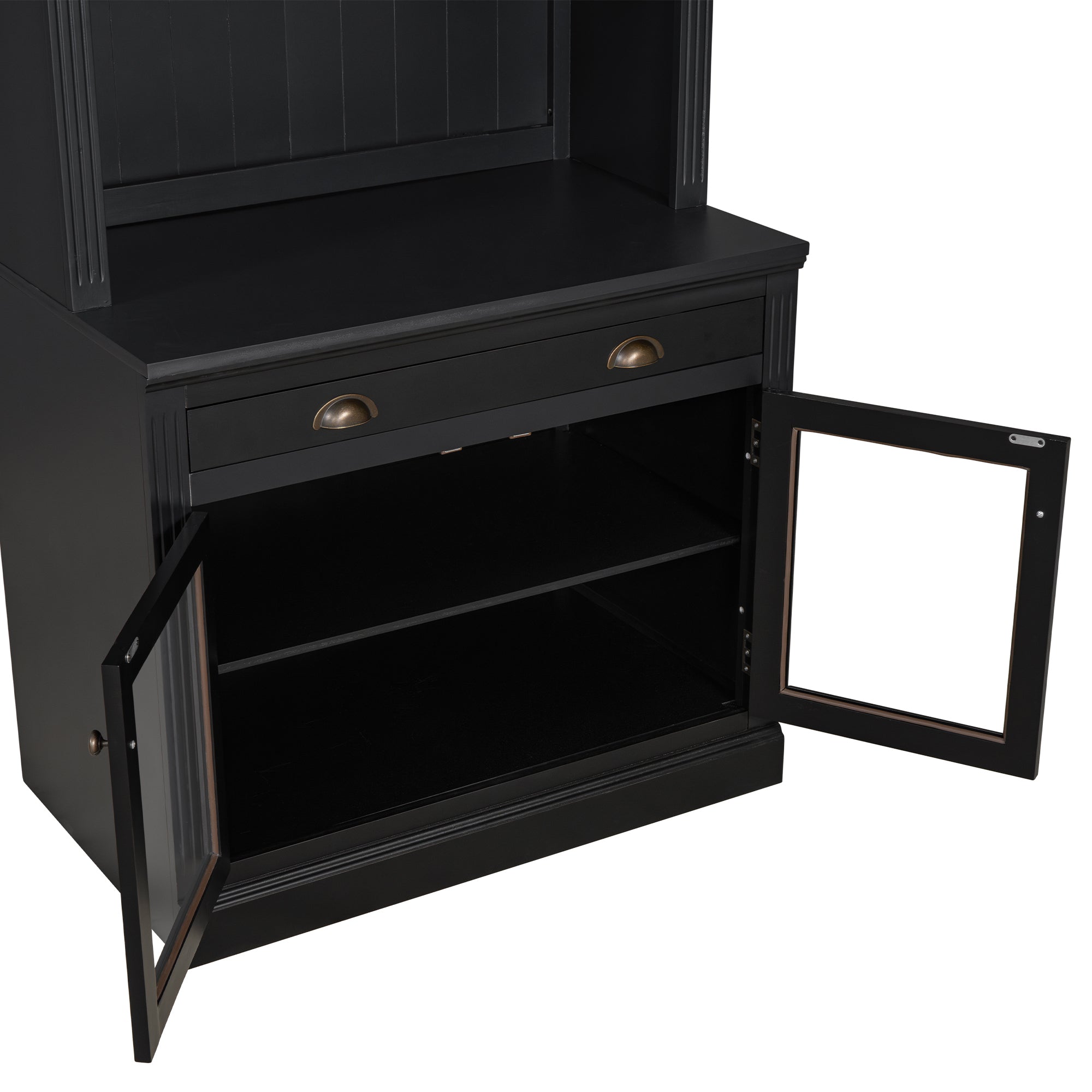 83.4'Tall Bookshelf, Modern Bookcase with 2 Glass Doors and 1 Drawer,Storage Bookcase with Open Shelves for Living Room,Home Office,Black