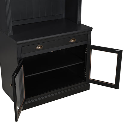 83.4'Tall Bookshelf, Modern Bookcase with 2 Glass Doors and 1 Drawer,Storage Bookcase with Open Shelves for Living Room,Home Office,Black