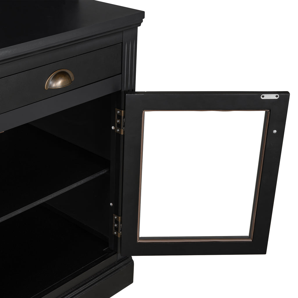 83.4'Tall Bookshelf, Modern Bookcase with 2 Glass Doors and 1 Drawer,Storage Bookcase with Open Shelves for Living Room,Home Office,Black