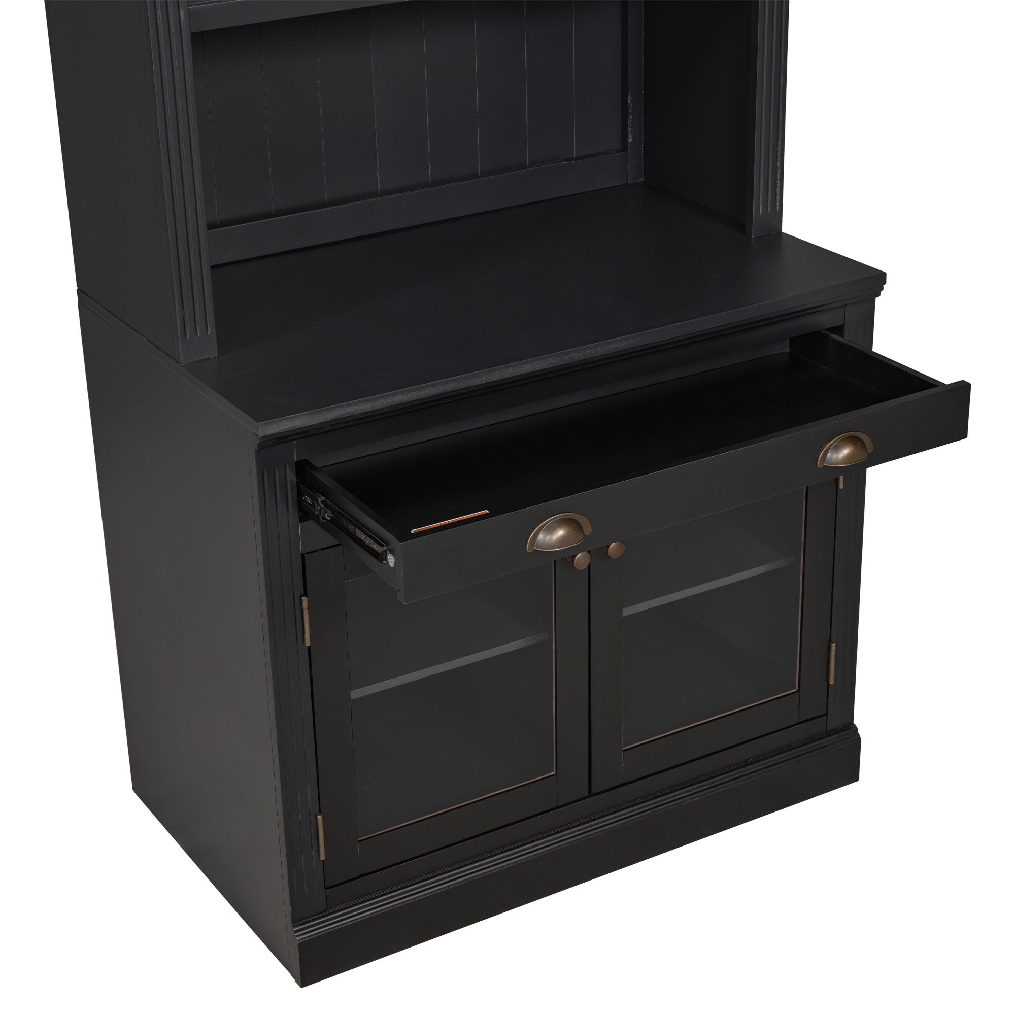 83.4'Tall Bookshelf, Modern Bookcase with 2 Glass Doors and 1 Drawer,Storage Bookcase with Open Shelves for Living Room,Home Office,Black