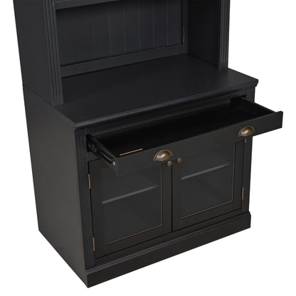 83.4'Tall Bookshelf, Modern Bookcase with 2 Glass Doors and 1 Drawer,Storage Bookcase with Open Shelves for Living Room,Home Office,Black